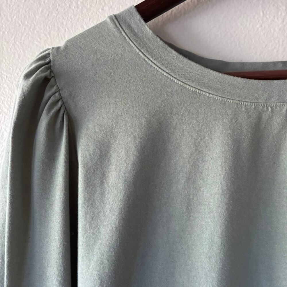 LC Lauren Conrad Top Womens 0X Sage Green Puff Sleeve Smocked Cuff Stretch Soft